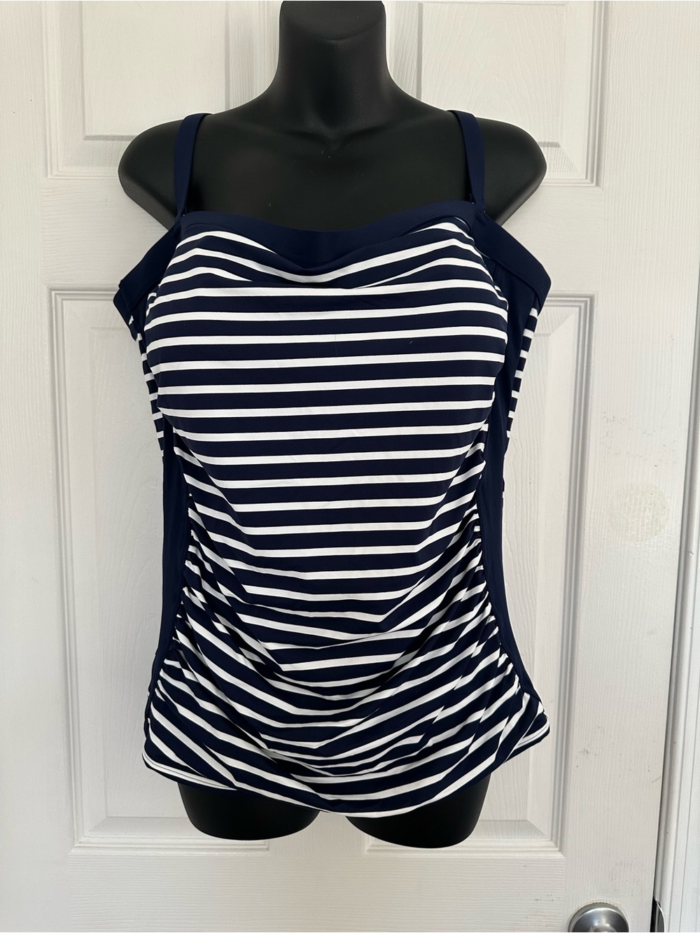 Lands' End Navy and White Striped One-Piece Swimsuit